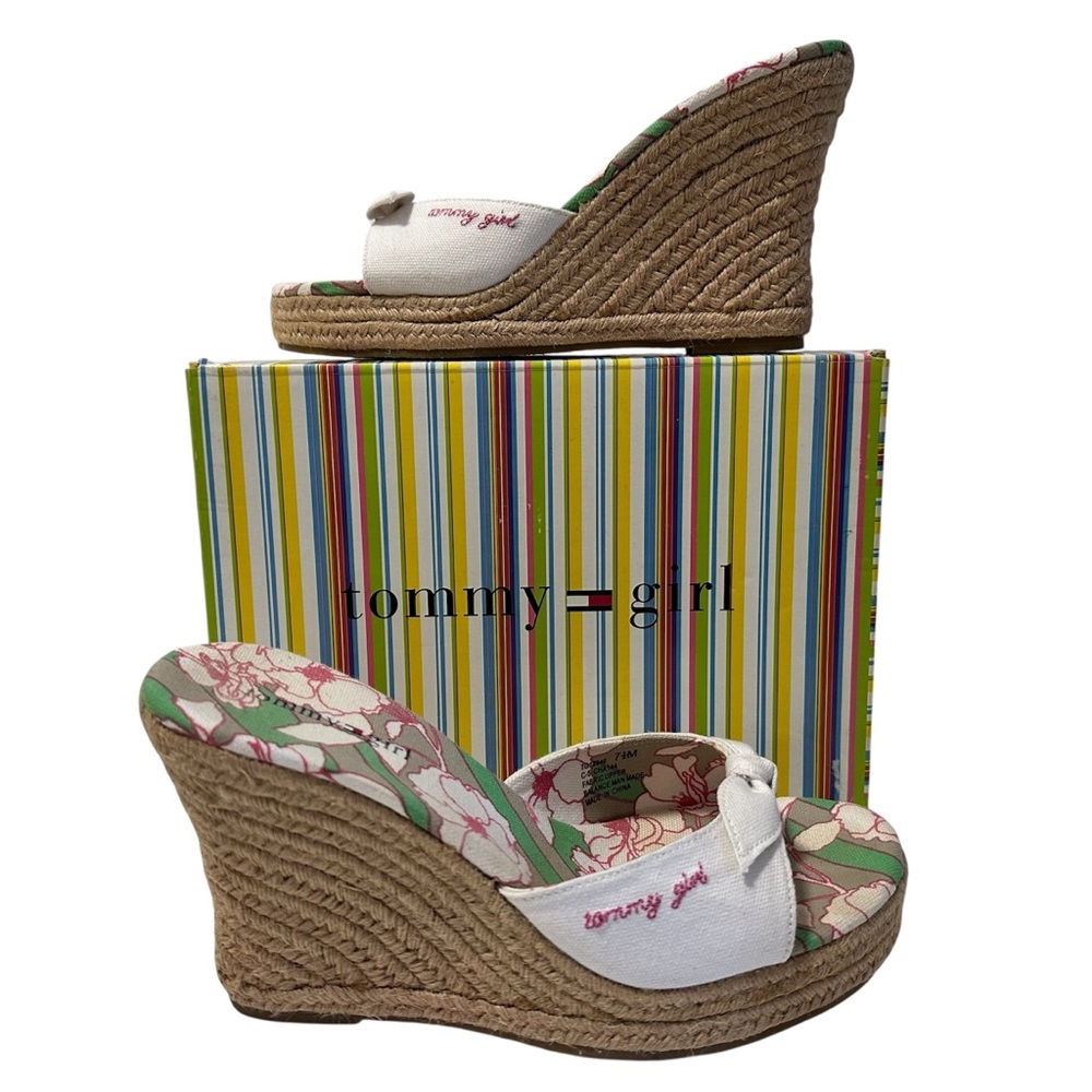 Tommy Hilfiger Girl Vintage Gala White Wedge Sandals SZ 7.5
